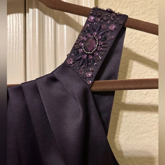 Antonio Melani purple satin cocktail dress with beadwork on straps size 0 - Picture 3 of 6